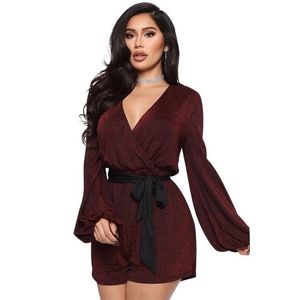 Autumn Slave Long Sleeve Compune com Belt Feminino Rompers Clube Sexy Playsuit V Lanterna de Lanterna T200704