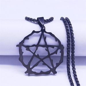 Hänghalsband trolldom pentagram rostfritt stål halsband kvinnor/män svarta färg smycken skit inoxydable bijoux n1195s03