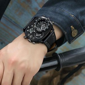 Grande Relógio De Tempo venda por atacado-Oulm Casual Genuine Leather Strapkes Men Luxury Duas vezes o relógio de fuso horário do relógio grande e masculino esporte de pulso c0227282a