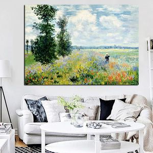 Tryck Claude Monet Poppies på Argenteui Landscape Oil Målning på duk Art Wall Picture Impressionist för vardagsrum Cuadros