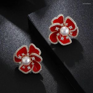 Dingle ljuskrona elegant och utsökt röda kronblad runda örhängen för kvinnor 2022 klassiska smycken ovanligt lyxparti flickor dangle