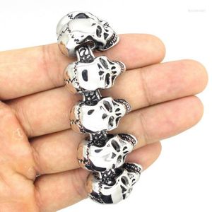 Charm Bracelets Wholesale Mens Boys Lots Silver Skull Links Chain Bracelet Stainless Steel PUNK Bangle Men's Cool Vintage JewelleryCharm Lar