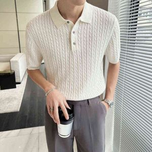 İnce Rahat Gömlekler toptan satış-Erkekler için Yüksek Kaliteli Örme Polo Gömlekler Düz Renk Kısa Kollu Slim Casual T Shirts Business Sosyal yaka tişörtleri