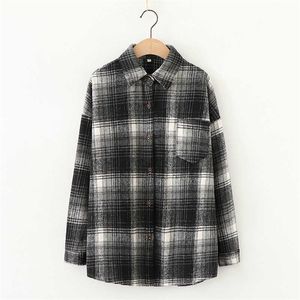 HSA Women Spring Clothse Loose Overized Plaid Big Pocket Retro Shirts Casual Thick Spring Jacket Button Up Blusa Mujer 210716