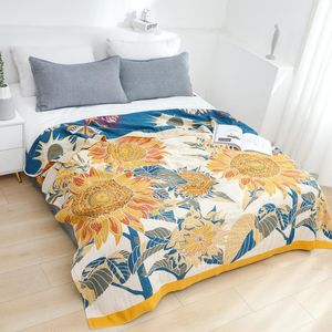 Cobertores Girassol japonês para camas Sofá de gaze de algodão Towel Summer Summer Cool Quilt Leisure Tampa de cobertor de solteiro de solteiro Spreadblankets