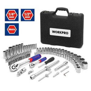 Workpro 108 pçs conjunto de ferramentas para ferramentas de reparo do carro conjunto de ferramentas mecânicas fosco chapeamento soquetes conjunto chave catraca h220510227j