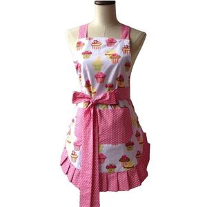 Retro Kitchen Apron Woman Flirty White Apron Frosted Cupcake Striped Polka Dot Ruffled Salon Avental de Cozinha Divertido 201007