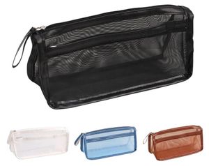 Multifunctional Mesh Pen Bag Zipper Mesh Bags Clear Pencil Case Organizer Cosmetics Makeup Travel Accessories