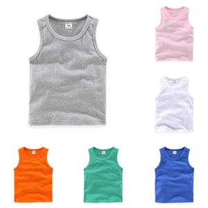 Girls' Cotton Sleeveless Sports Undershirts, Summer Kids' Singlets, Beachwear, Candy-Colored Vests for Children