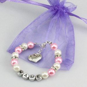 Perlenstränge mit Namen, personalisierbar, für Mädchen, Baby, Geburtstag, Weihnachten, Geschenk, Charm-Armband mit Tasche, hellrosa, Fawn22