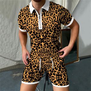 Men's Tracksuit Camouflage Printed Zipper Lapel Polo Shirt Set Summer Men's Shorts Short Sleeve Oversized Clothes Streetwear 220609