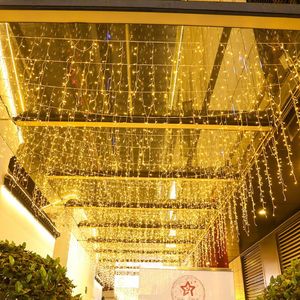 Strängar 5/10m jularland LED -gardin Icicle String Lights Droop AC 220V Garden Street Outdoor Decorative Holiday Lighted