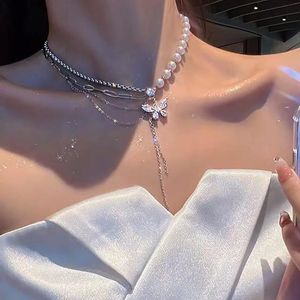 Цепи женские серебряные ожерелья Цепочка Crystal Butterfly для женщин -женских мужских овальных локетчейнов