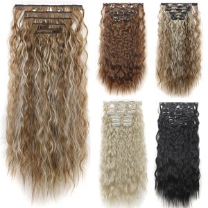 Hairpieces Curly Clip In Hair Extensions Synthetic 6pcs/Set Black Brown Ombre Clips Fake Hair Pieces