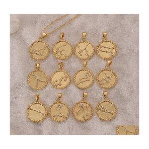 Colares pendentes 12 Colar de constela￧￣o Gold Crystal Coin Pingentents Choker Sign Cheker Astrology for Women Fashion Jewelry 22 DHKU4