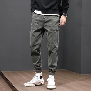 Erkekler kot Japon tarzı moda erkekler gevşek ordu ordu yeşil gri gündelik kargo pantolon harem pantolon sokak giyim hip hop jogger pantolonmen