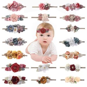 3pc Princess Pearl Flower Headband Infant Elastic Nylon Hair Bands Handmade Artificial Flower Baby Headband Kid Girl Headwear