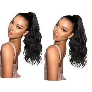140g Fuller Human Hair Ponytail Extension Brazilian Natural Curly Wavy Black Drawstring Pony Tail Real Hair Pieces with Clips In Ponytails 16 Inch