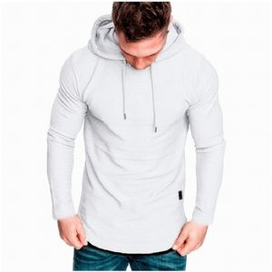 Mens casual fashion solid color longsleeved Tshirt with Hood Summer sports 220813