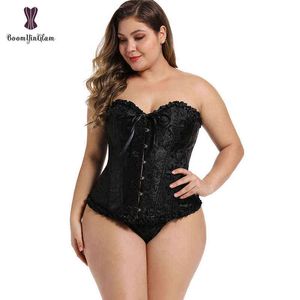 Cintura e shapewear bustier espartilho buster mulheres sexy laços góticos up fofo treinador de bordado floral bordado lingerie g string top plus size 0719