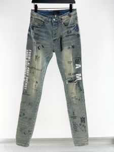 Mens Designer Jeans straight leg jeans Distressed Ripped hole Biker Slim Fit Motorcycle letter print Denim For Men s Fashion Mans Black Pants pour hommes