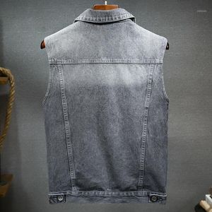 Coletes Masculinos Homens Colete Denim Colete Motociclista Vintage Sem Mangas Jaqueta de Cowboy Primavera Verão Cinza Simples Peito Justo Colete Casual Masculino M-3XL