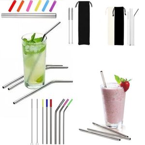 More size stainless steel straw straight and bent 8.5"/ 9.5" /10.5"reusable drinking straws with processed nozzles kitchen bar drinking tool ZC1009