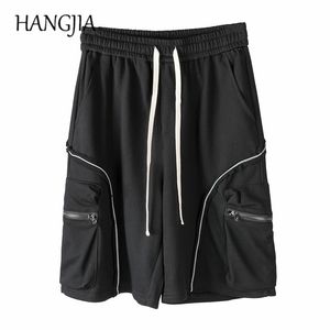 Svart last svett shorts high street sida zip reflekterande svettbyxor män sommar lös casual bomull man 220622