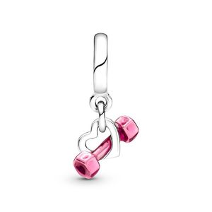 Plated Silver Dumbbells Hearts Pink Enamel Dangle Charm Bead Bracelet Beads For women Jewelry Making 2240 T2