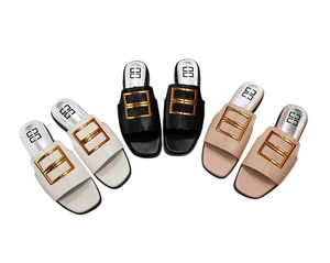 Tasarımcılar Bayan Gerçek Deri Terlik Moda Yüksek Kaliteli Metal Aksesuarlar Daireler Yaz Klasik Sandal Tüm Set Paketleme 35-42