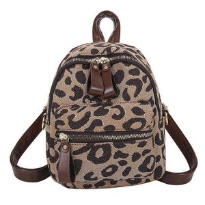 Backpack Style Bag Night Mini Canvas Women S Winter ombro ombro crossbody leopard impressão nova escola moda meninas backapck 220801