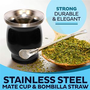 8oz Yerba muggar Tea Cup Gourd med halm Naturlig Yerbamate Mate Rengöring Borste Stål Rostfritt dubbelväggig lätt ren Bom Orbi C1