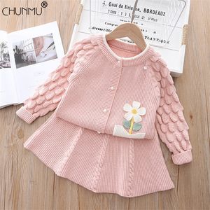 Clothing Sets Girls Clothing Sets Spring Autumn Girls Flower Knitted Suit Kids Clothing Top Pleated Skirt Outfit for Baby Girls Clothes 220826