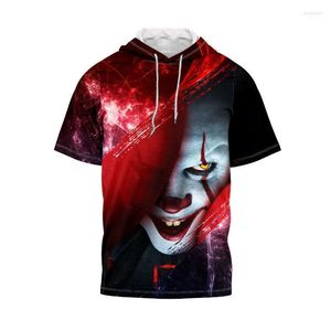 Camisetas masculinas 2022 Camisão de capuz de verão de verão Tops de manga curta feminina Horror palhaço escuro de palhaço 3D Hedge