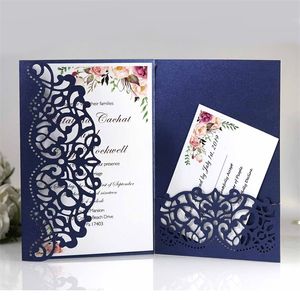 50pcs Hollow Elegant Laser Cut Invitation Greeting Customize Business With RSVP Card Party Wedding Decoration 220711