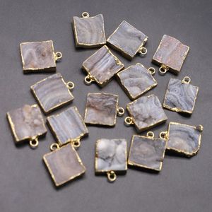 Pendant Necklaces Natural Irregular Raw Stone Gold Edge Square Pendants Milky Way Reiki Charms Agate Making Jewelry Gift 6Pcs WholesalePenda