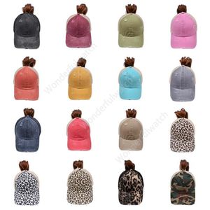 Ponytail Baseball Cap 65 Colors Messy Bun Hats For Women Washed Cotton Snapbacks Casual Summer Sun Visor Outdoor Hat 500pcs DAW451