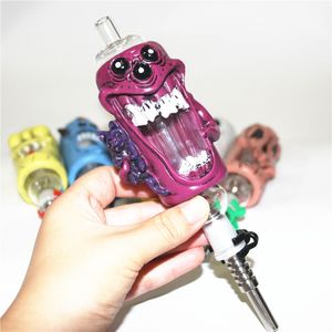 3D Cartoon Glass Nectar Bong Hookahs med 14mm Metal Nails Quartz Tips Keck Clip Reclaimer för rökning av vattenrör dab rigg Ash Catcher