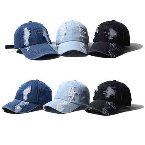 Boné de beisebol Damage Denim Chapéu de sol ajustado Snapback Hip Hop Trucker Bonés para homens e mulheres Pai Hats Verão Casual Snap Back Visor 2020 AA220325