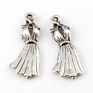 200pcs Antique Silver Alloy Dress Charmms Pingants for Jewelry Making Achickings 10.5x26mm CV113