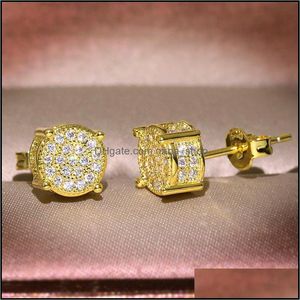 Stud Earrings Jewelry Men Women Studs Yellow White Gold Plated Sparkling Simated Diamond Earring For Wedding Party Engagement Drop Delivery