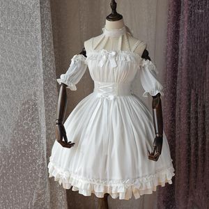 Prinsessan Tea Party Sweet Lolita Dress Vintage Lace Bowknot Detachable Sleeve Waist Victorian Kawaii Girl Gothic Jsk Casual Dresses