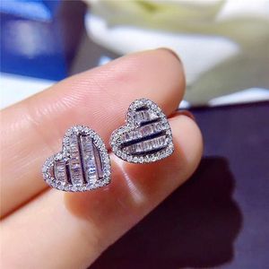 RHJZ Stud Fashion Diamond Heart Earrings Womens High Quality Iced Out Jewelry