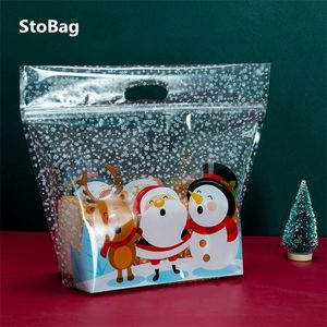 StoBag 50pcs Yes Christmas Bread Packaging Bags Hnadle Santa Claus Toast Supplies For Home Handmade Gift 220427