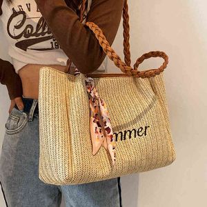 Summer Large Capacity Bag Women's New Fashion Straw Woven Women's Bag Simple Handbag One Shoulder Tote Bag 220614