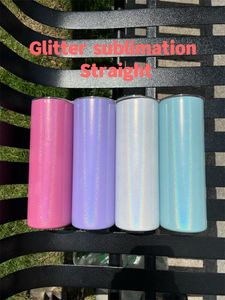 20oz Sublimation Glitter Straight Tumbler Shimmer Skinny Tassen Regenbogenmalerei Doppelwandige isolierte Becher aus Edelstahl Wasserflaschen tragbare Reisebecher