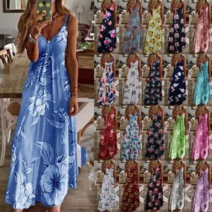 Casual Dresses Plus Size Women Maxi Dress Summer Sexy Boho Printed Long Sleeveless V Neck Ladies Loose Vestido S-5XL