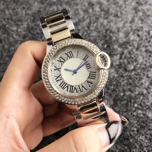 Relógios de pulso de marca completa feminino menina cristal algarismos romanos estilo metal aço pulseira quartzo relógio CA07