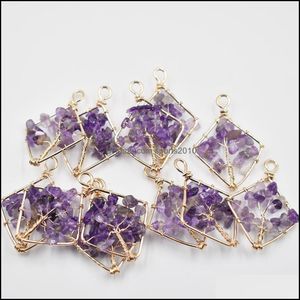 Arts And Crafts Natural Amethyst Tree Of Life Charms Handmade Wire Wrapped Pendants For Jewelry Necklace Markin Sports2010 Dhwtl