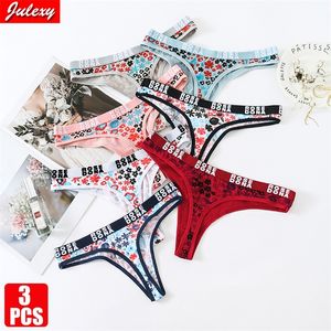 3 pçs / pacote julexy mulheres calcinhas algodão sexy carta floral impresso feminino underwear tanga respirável lingerie calcinha g-string 220425